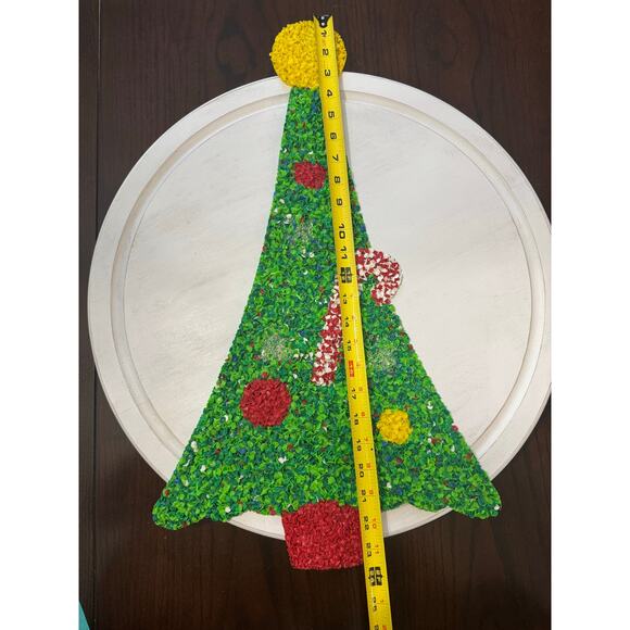 Vtg Christmas Tree with Candy Cane Melted Plastic Popcorn Wall Decor ~ 24" Tall - Picture 2 of 4